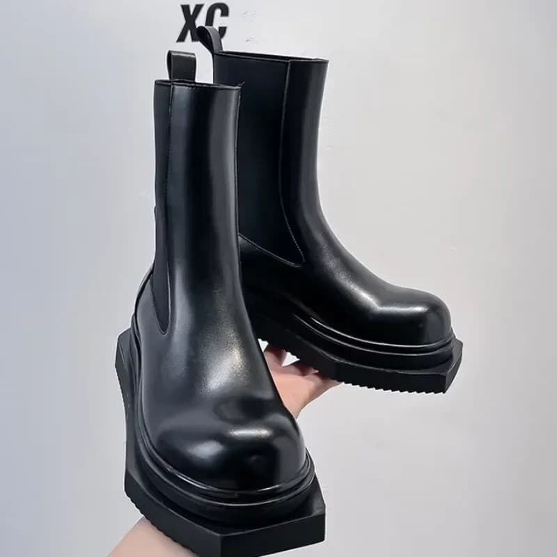 Botas Chelsea de Couro de Designer para Mulheres, Botas de Plataforma com Sola Grossa Antiderrapante para Homens, Botas