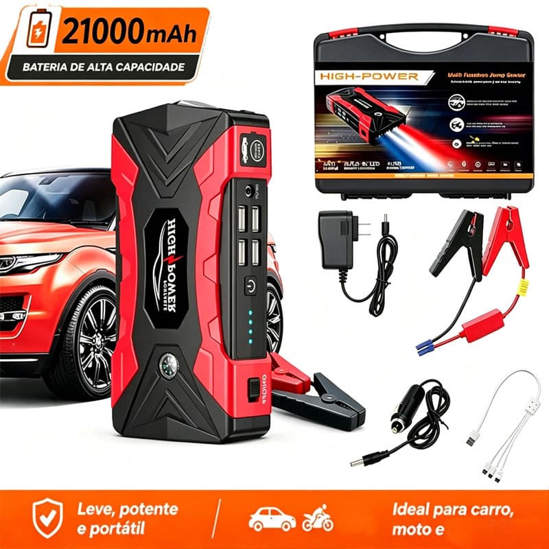 Fonte Auxiliar De Partida Multifuncional Portátil Veicular 12v Chupeta  20000 Mah Carro Moto Maleta Completa