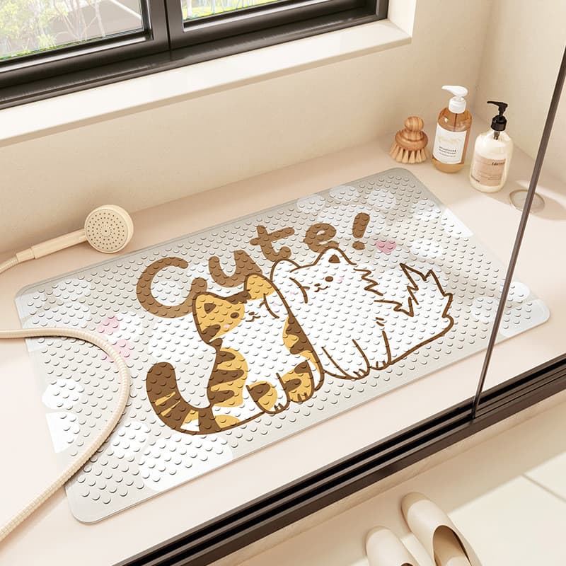 Tapete antiderrapante em formato de gato, desenho animado, banheiro, casa, banheiro, porta, anti-queda