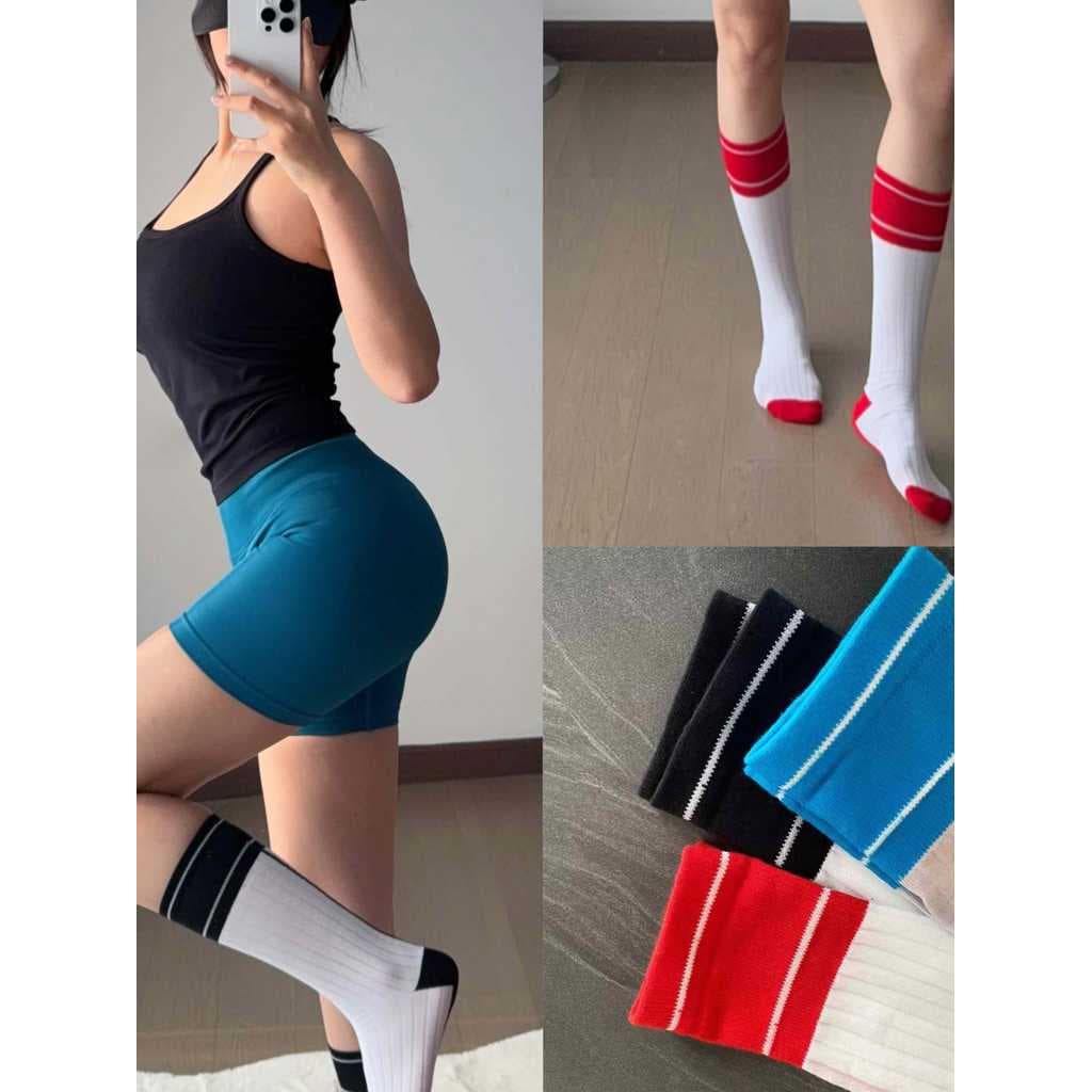 Meias de Yoga exterior usar meias altas mulheres versão coreana esportes bezerro meias esportes listrado meias algodão c