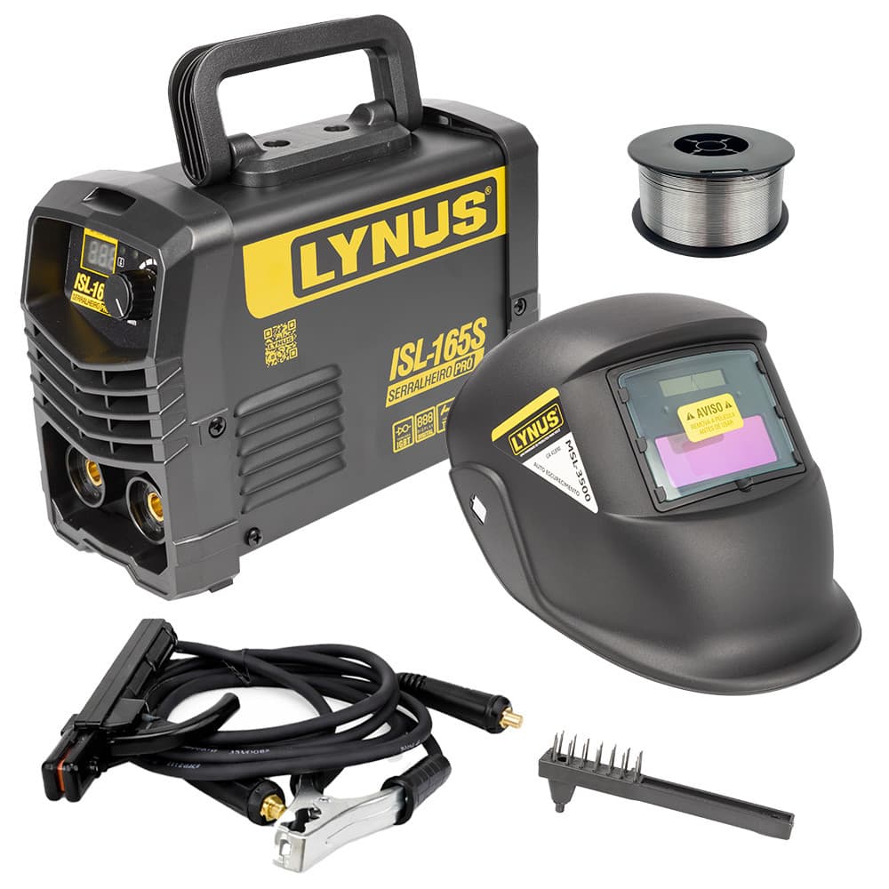 Kit Inversora de Solda Lynus ISL-165 + Máscara de Solda MSL-3500 + Arame para Solda MIG 0.8mm 1Kg