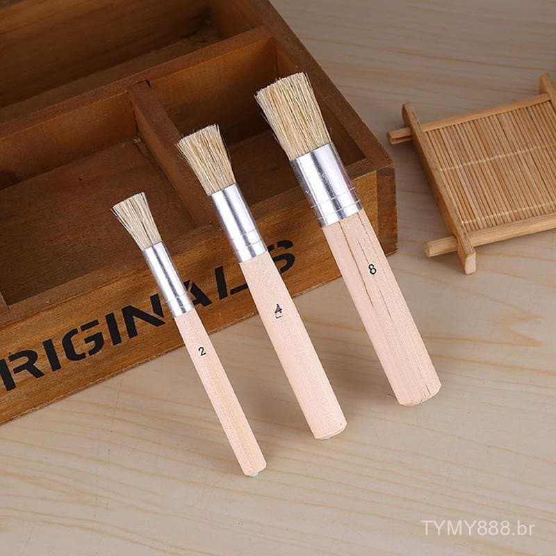 Conjunto de 3 Pincéis de Madeira para Estêncil, Tinta de Giz, Cerdas Naturais Puras de Porco