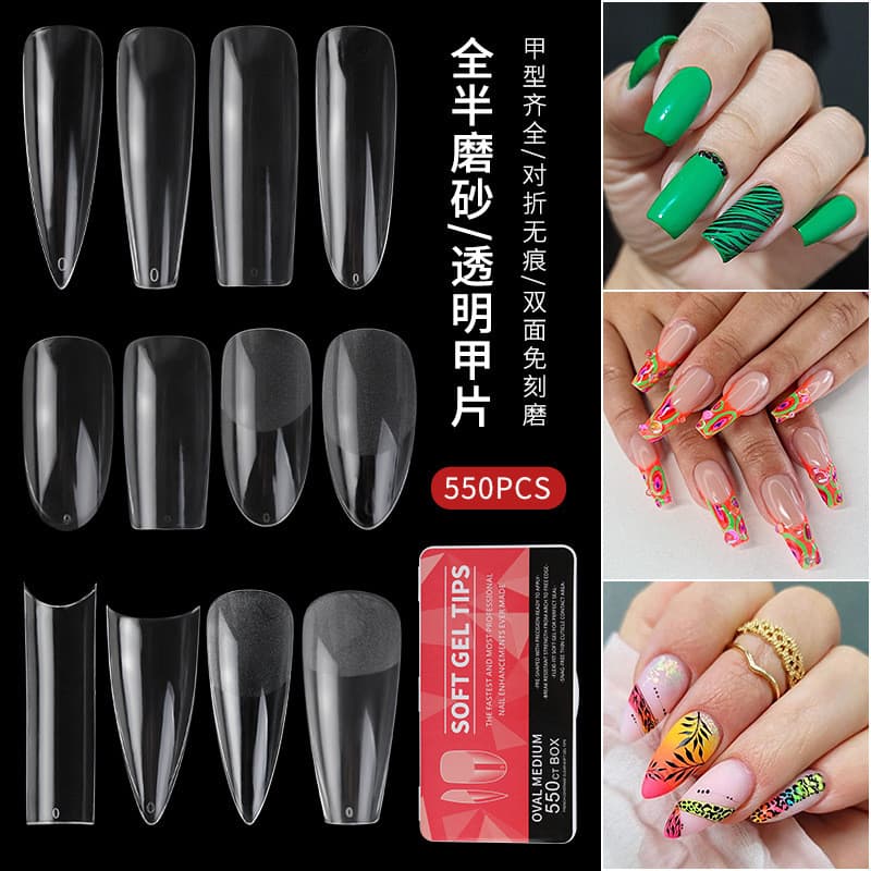 Unhas Postiças Brancas de Porcelana Transparentes Ultra-Finas Ovais Formato Bailarina Semi-Adesivas