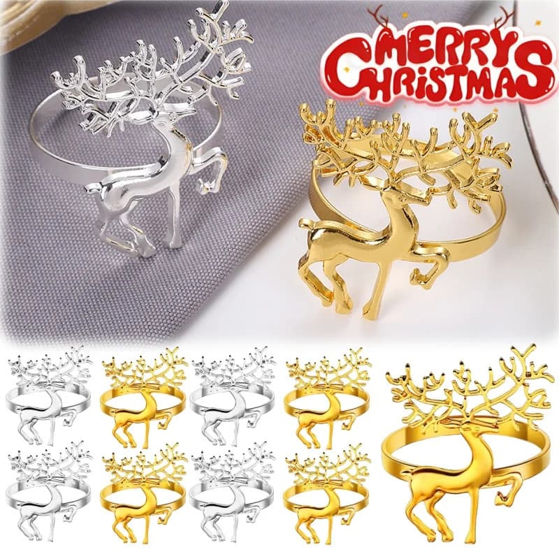 12 Pçs/Set Anel De Guardanapo De Natal Rena Forma De Floco De Neve Fivela De Metal Anéis Para Mesa Decoração De Festa Em