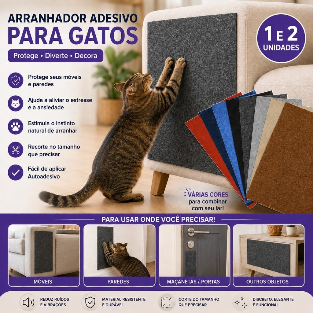 Carpete Adesivado Arranhador Premium para Gatos Protetor de Sofá e Cama Box - Alta Qualidade