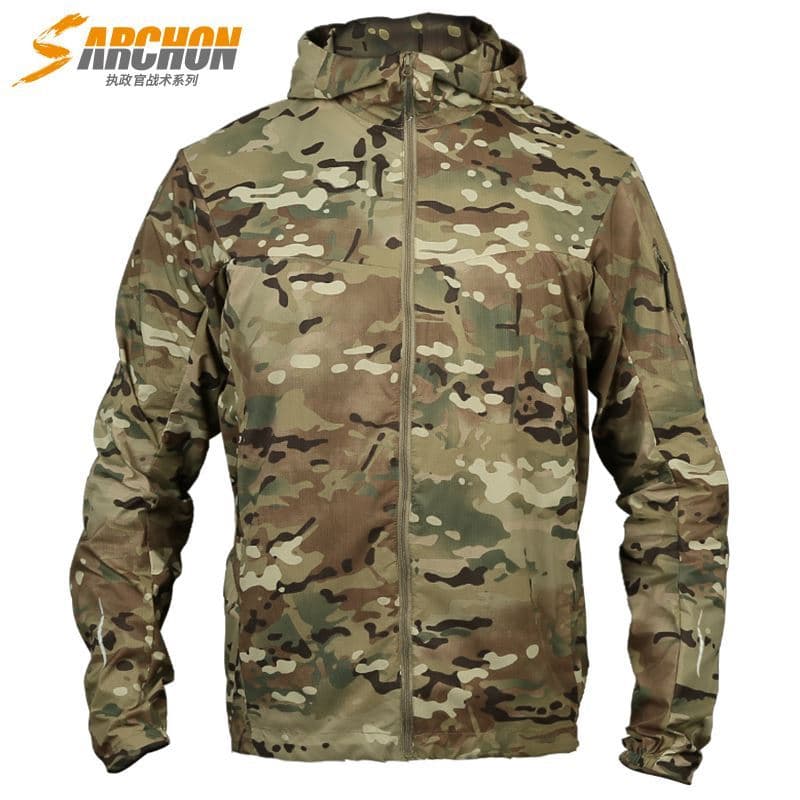 Roupas de proteção solar de verão ao ar livre masculinas ultrafinas respiráveis táticas de secagem rápida corta-vento de