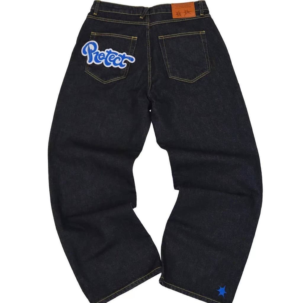 Calça Jeans estampada Casual de rua com perna reta