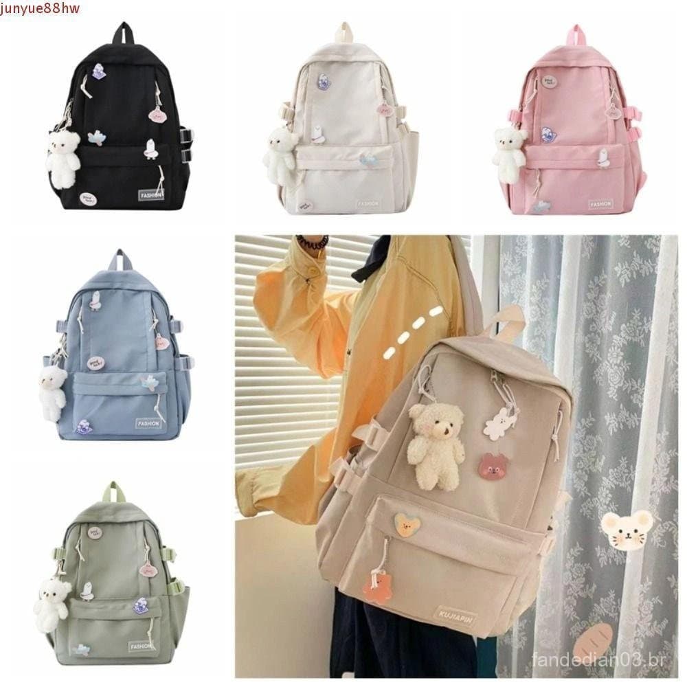 JUNYUE Mochila De Cor Sólida , Crachá , Bolsa Escolar Para Estudantes De Grande Capacidade De Viagem Armazenamento Ombro