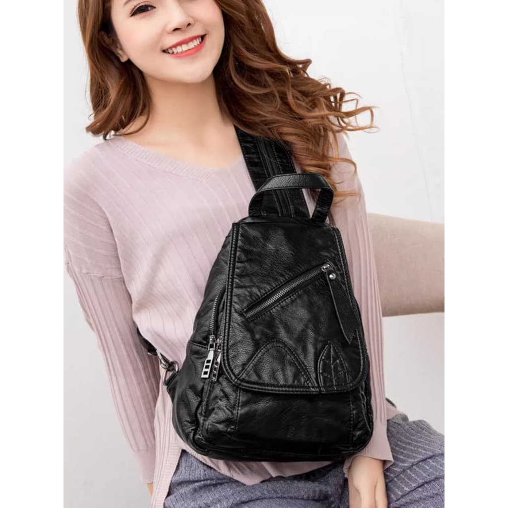 Mochila de couro genuíno feminina 2024 novo estilo versão coreana na moda multifuncional bolsa de peito senhoras mochila