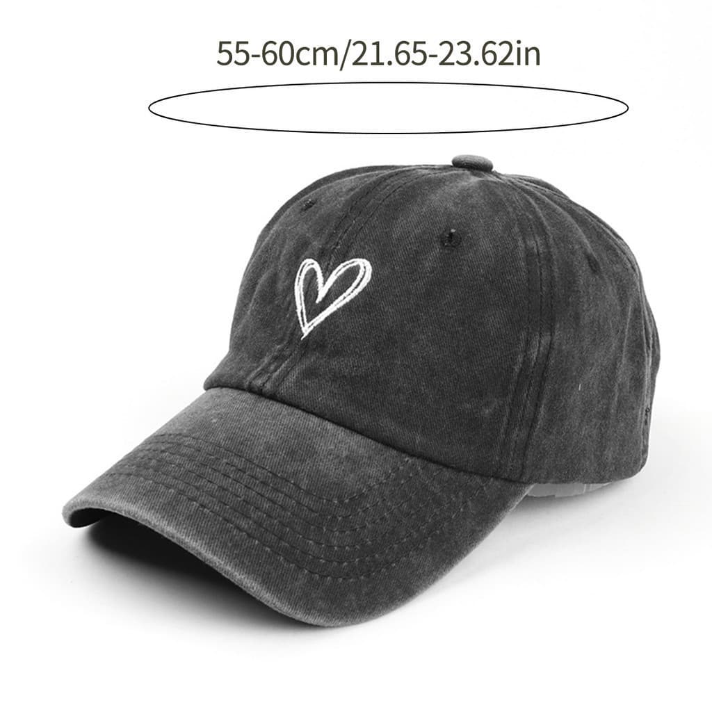 Boné de beisebol unissex com estampa em formato de coração, chapéu de proteção solar em jeans, alça em formato de T.