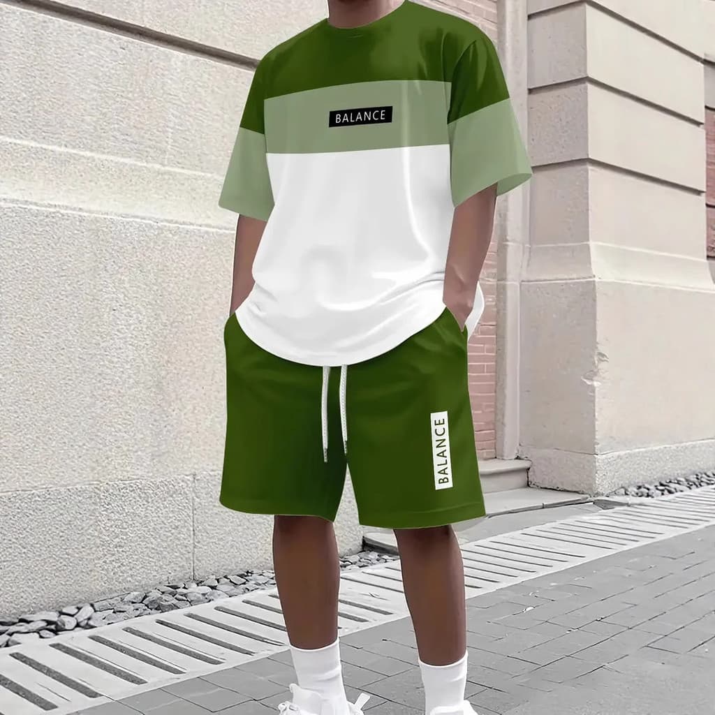 Conjunto esportivo de verão para homens, composto por camiseta de manga curta e shorts, estilo novo, leve e solto.