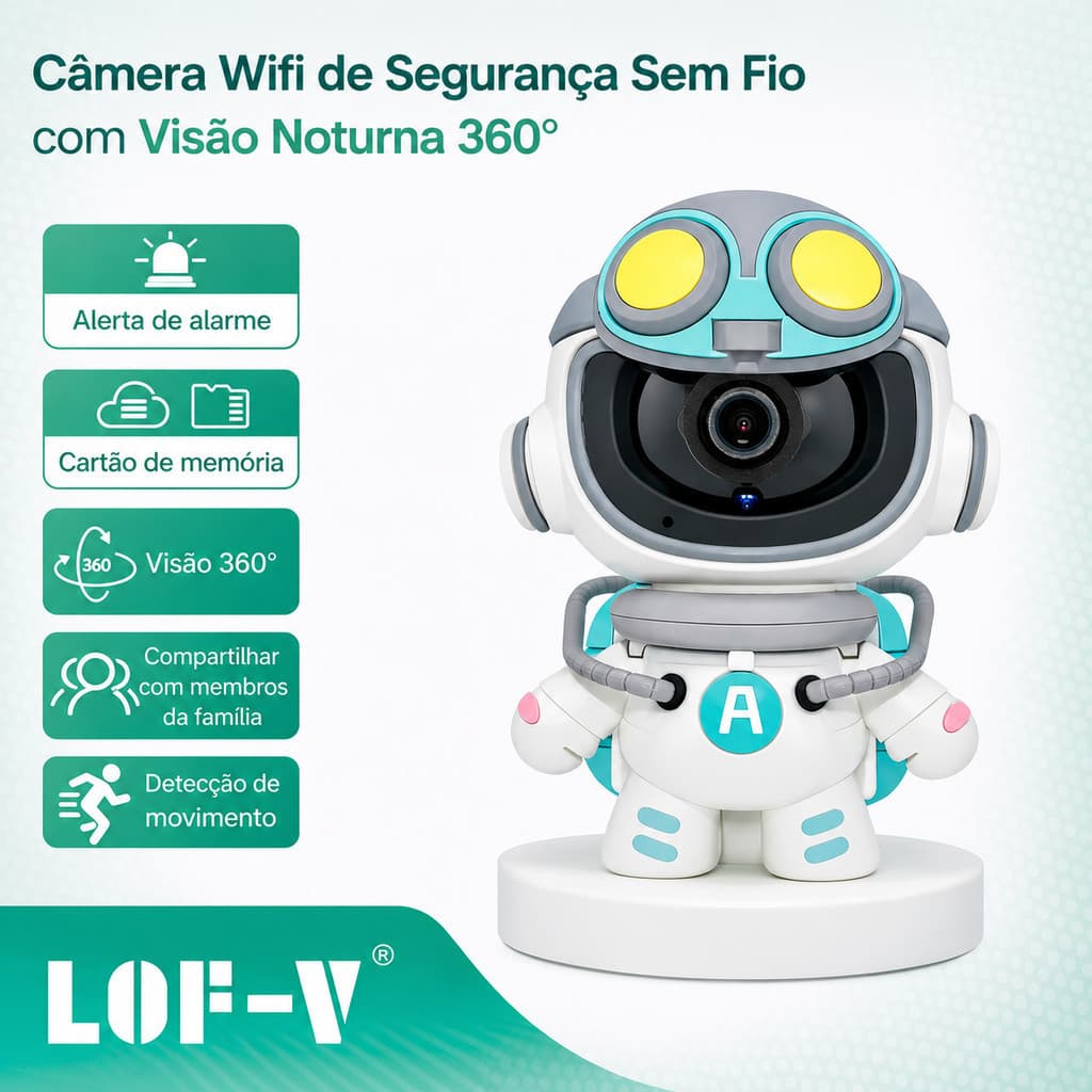 Baba Eletronica Astronauta Visao Noturna rotacao 360 Câmera Astronauta 360° Wi-Fi Full HD LOF-V 2.4G