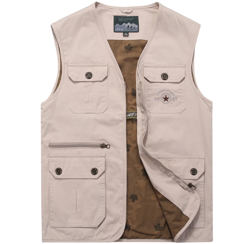 Pai usar colete Casual masculino primavera outono Multi-bolso de meia-idade idosos colete de algodão puro pesca colete s