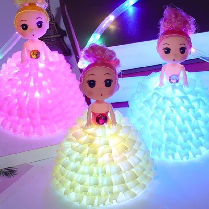Crianças meninas princesa boneca conjunto anel luminoso brinquedo único bebê ornamentos pequeno Mini piscando pingente