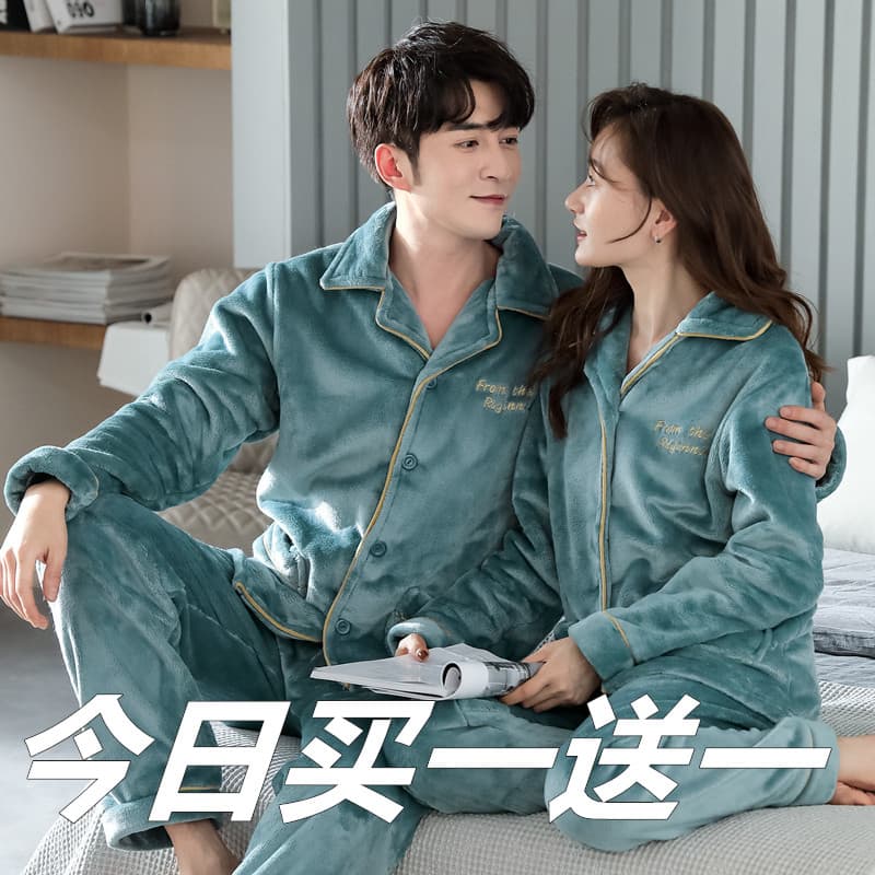Casal pijamas feminino outono inverno Coral velo Extra grosso flanela masculino Plus Size Loungewear de duas peças