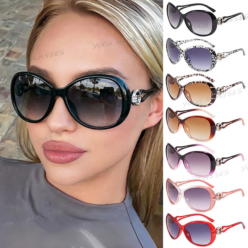 Clássico Multi-Cor Grande Quadro Oval Óculos De Sol Feminino Ao Ar Livre Condução Sombra Proteção UV Para Mulher