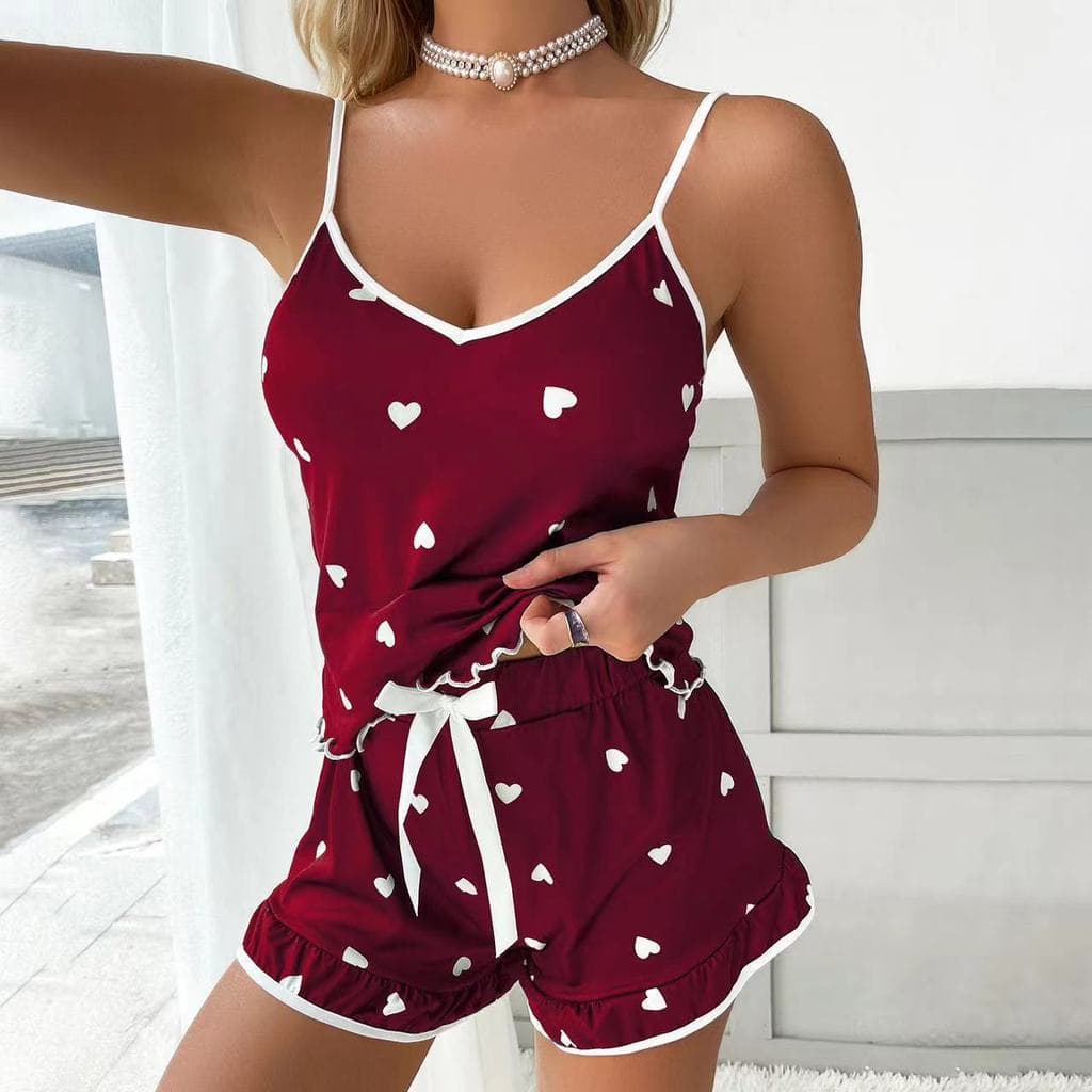 Comércio exterior senhoras verão estilingue Homewear terno macio Drape bonito impresso pijamas atacado