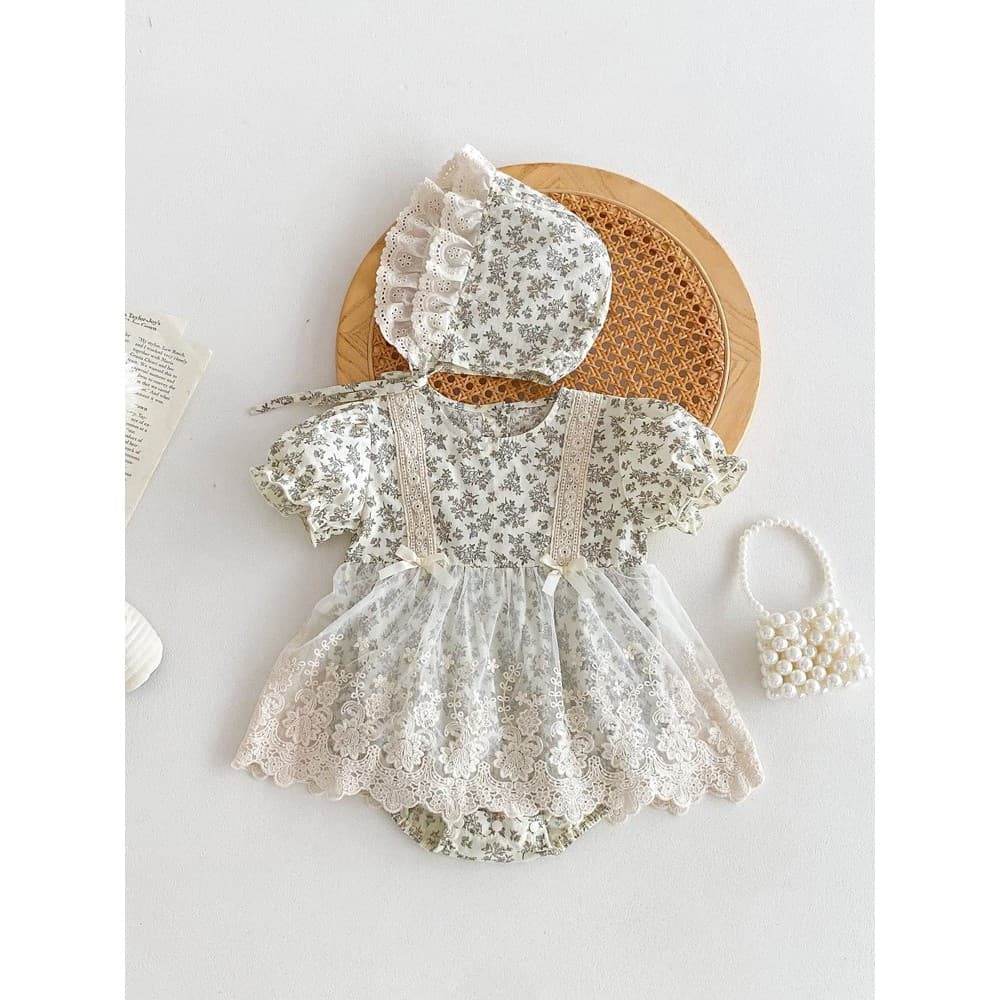 Bebê bebê saia verão bebê menina macacão Pastoral estilo ocidental Floral renda macacão bebê macacão fino vestido de pri