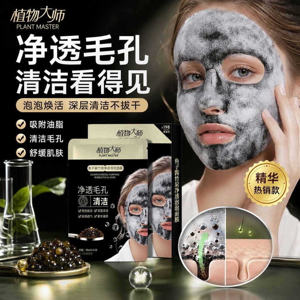 Botânico mestre Caviar carvão de bambu purificante máscara de bolha transparente hidratante controle de óleo máscara hid