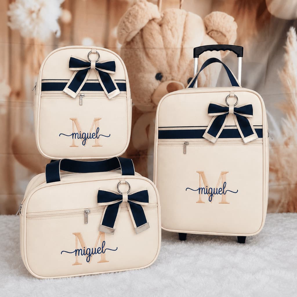 Kit Bolsa Maternidade Com Mala De Rodinha 3 Peças Personalizado Nom Nome Para Menino/ Menina