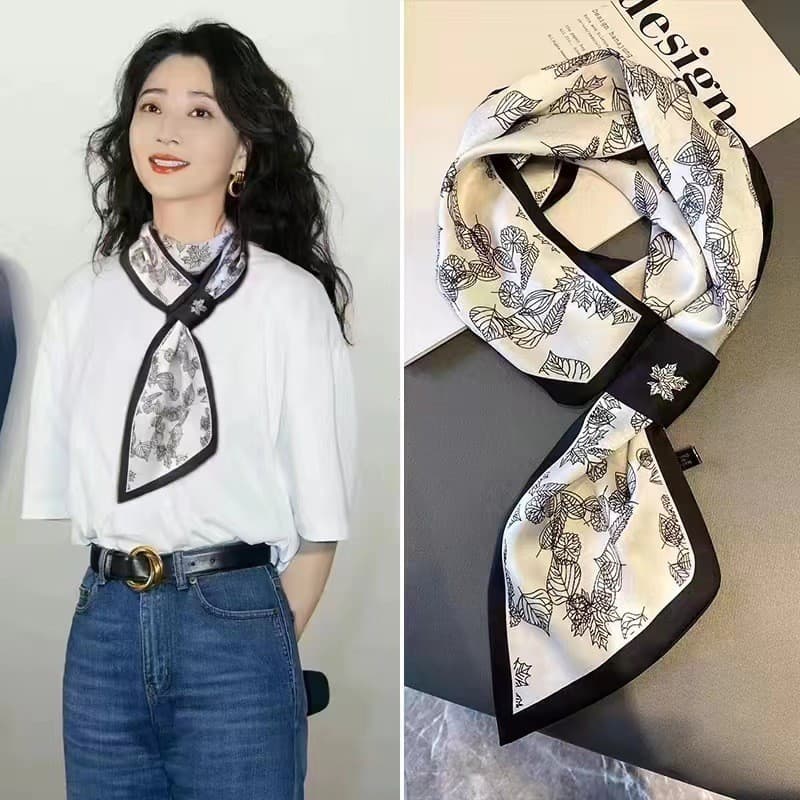 Novo estilo bolinhas pequeno longo listrado lenço de seda feminino All-Match primavera outono estilo fino High-End pesco