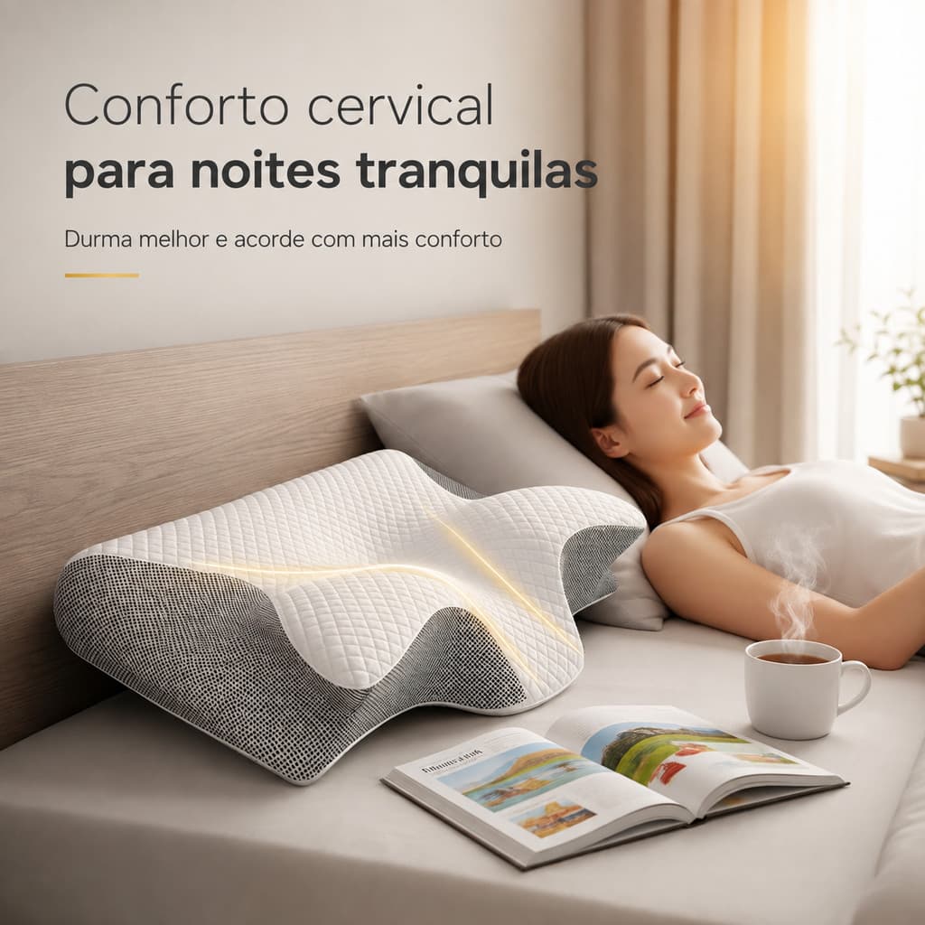Travesseiro Cervical Ortopédico Torcicolo Dor No Pescoço com fronha lavável feito em visco ergonômic