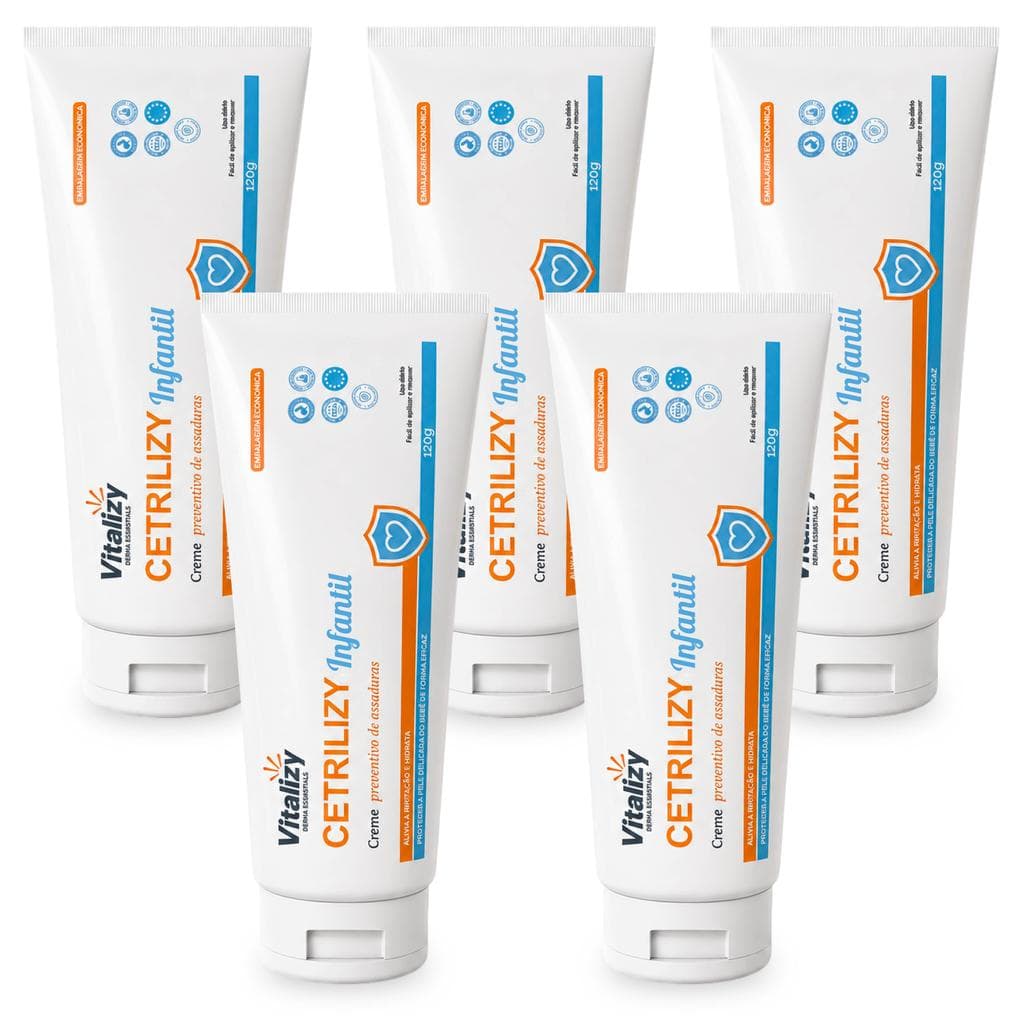 Kit 5x120g Creme Pomada Preventiva de Assaduras para Bebê e Infantil Hidratação 48Horas Pele Delicada Vitalizy