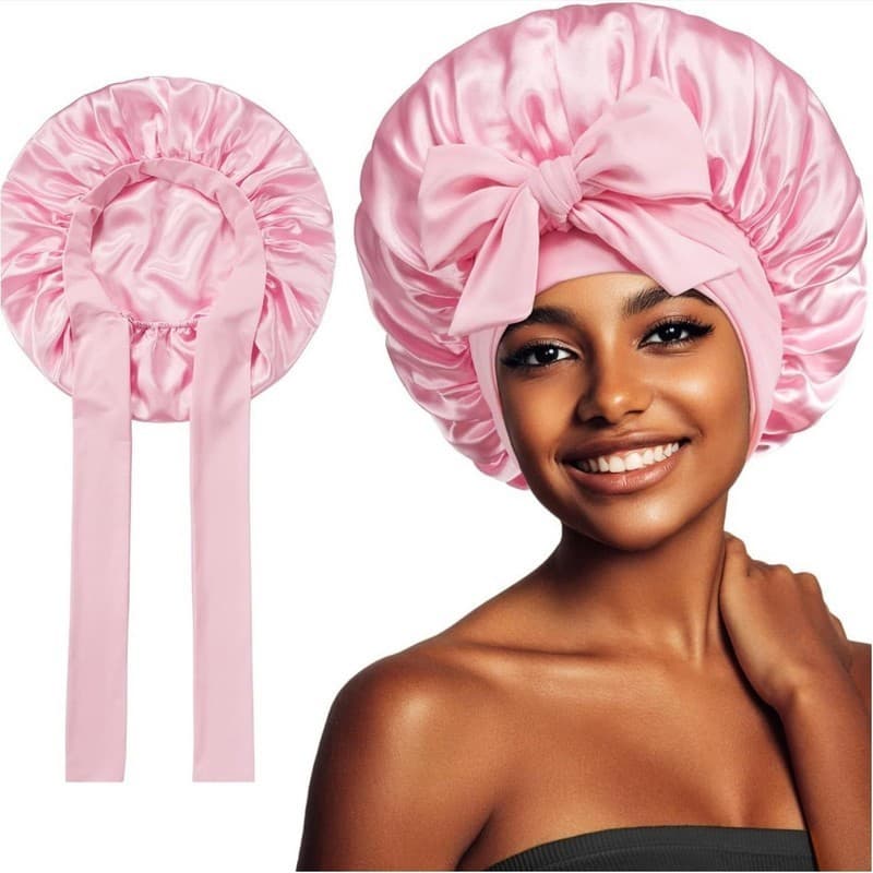 Touca de banho de cetim de camada única Popular de camada única, touca de banho Beauty Perm Cap Nightcap Streamer Straig