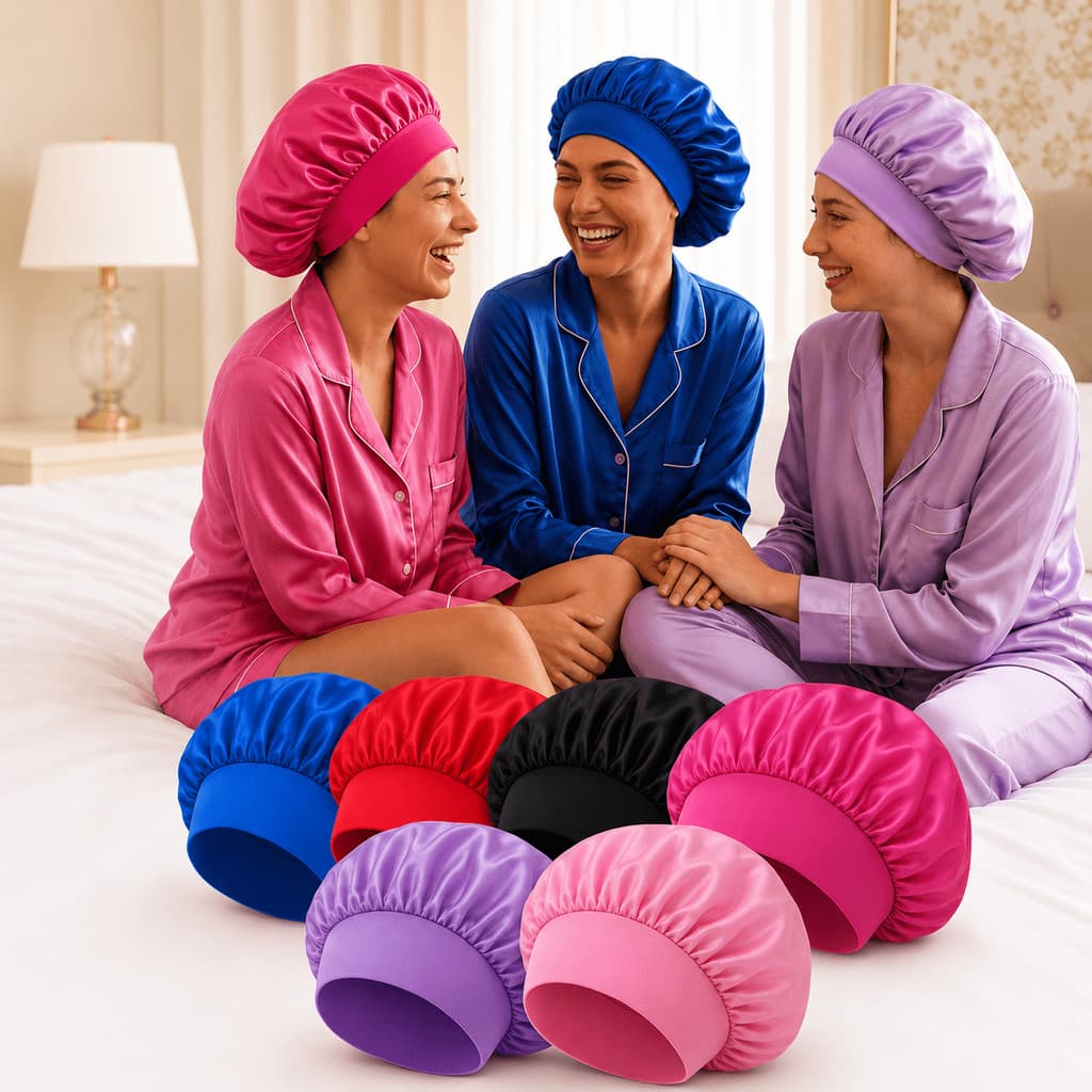Kit 3 Touca Faixa Grossa De Cetim Para Dormir Confortável Anti Frizz Hidratação-Enviada aleatoriamente.