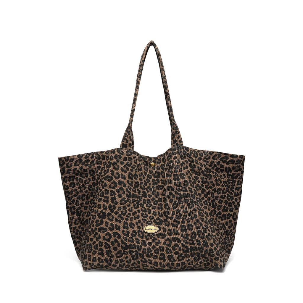 Bolsa feminina estilo 2026 novo estilo grande leopardo impressão dupla face bolsa de lona estilo preguiçoso sacola café