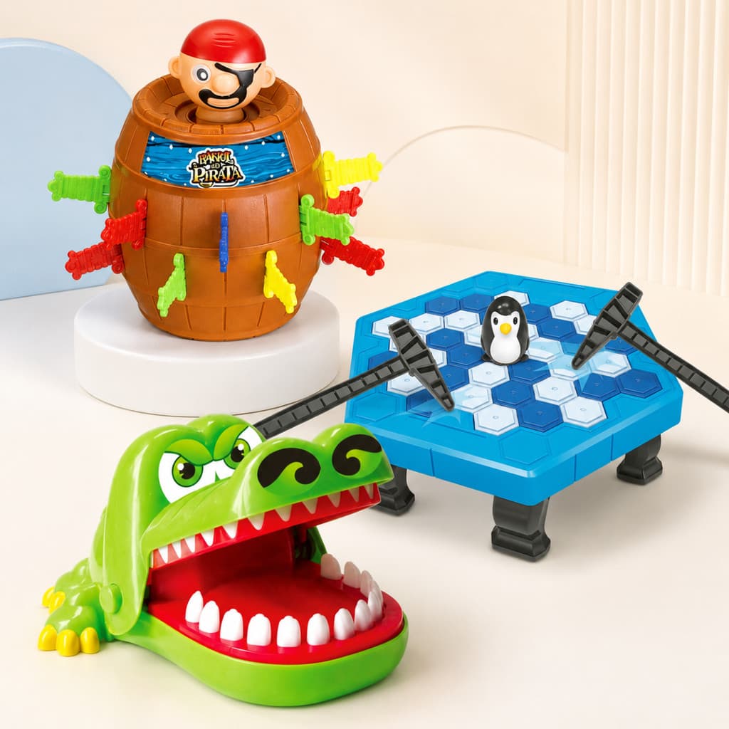 Jogos Brinquedo Infantil Pula Pirata, Quebra Gelo Pinguim, Crocodilo Morde Dedo