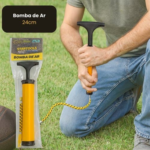 Bomba de Ar 24cm STARTOOLS ferro e plástico bico metal mangueira bico agulha