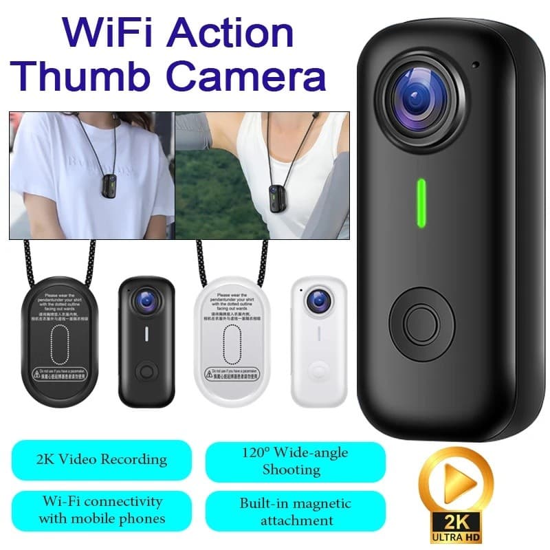 Mini Câmera De Ação 2K Magnética De Ciclismo De Polegar Com Concha À Prova D'água WiFi 120 Grande Angular Smart Anti Sha