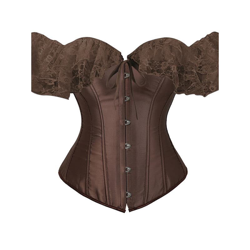 2025 novo estilo cetim renda de manga curta corpo Shaper Retro superior roupa interior espartilho de um ombro amarrado r