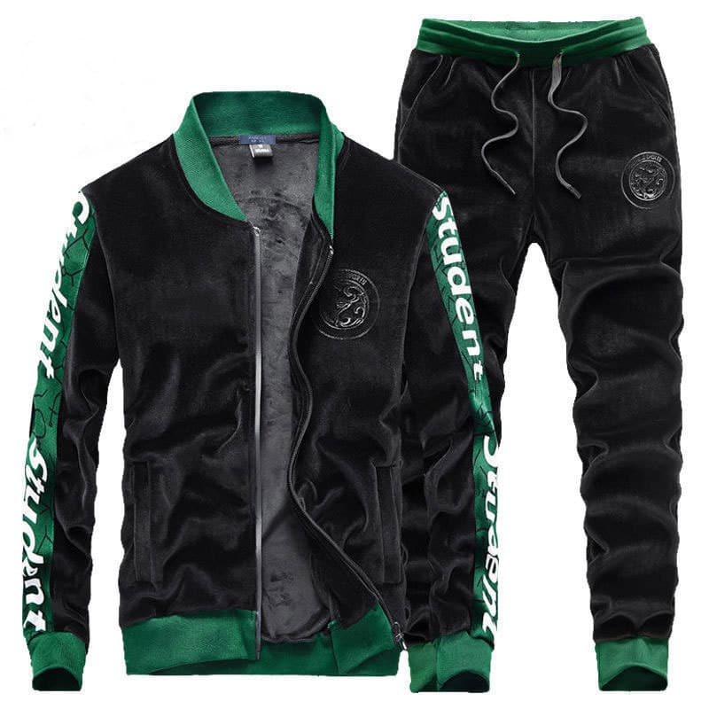 Terno esportivo masculino outono inverno forro de lã engrossado quente Casual Cardigan jaqueta calças correndo terno de