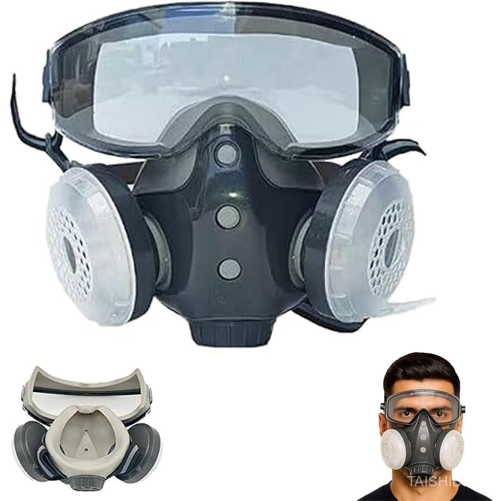Máscara Respiratória Integrada à Prova de Poeira com Filtros e Óculos de Proteção, Respirador à Prova de Poeira para Pin
