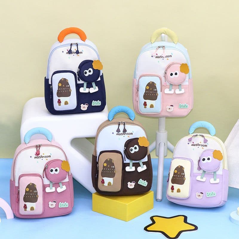 Bonito dos desenhos animados mochila menina coração Design bonito engraçado pequeno cogumelo padrão estudante mochila di