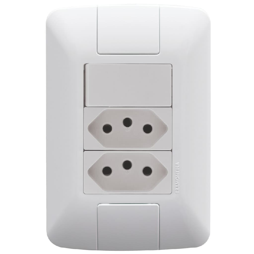 Conjunto 1 Interruptor Simples + 2 Tomadas 20A Tramontina Aria Branco 4x2