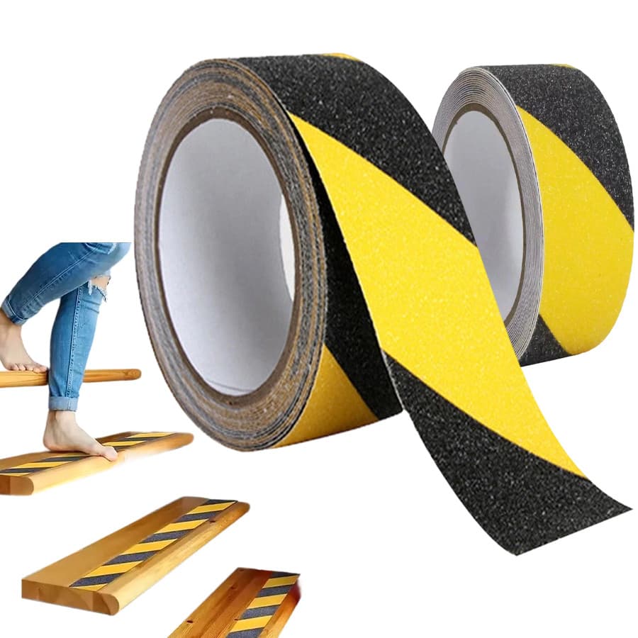 Fita Adesiva Antiderrapante 50mmX15m Preto e Amarelo Multiuso Universal Zebrada Escada Degrau Piso Abrasiva Autoadesiva