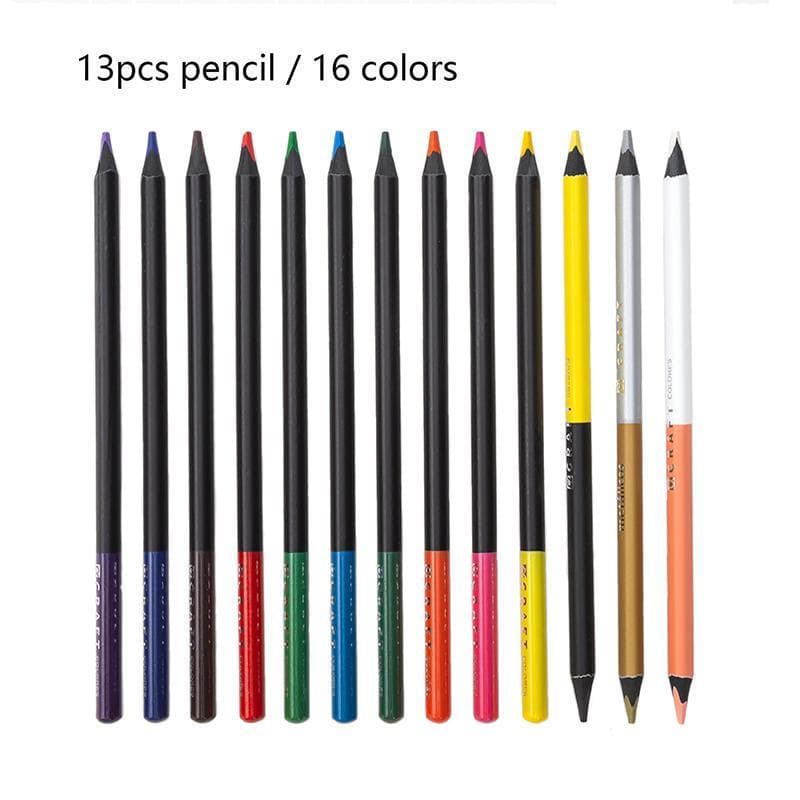 13pc Conjunto De Lápis Colorido De Pintura De Madeira Preta 16 Cores Kawaii Papelaria Arte
