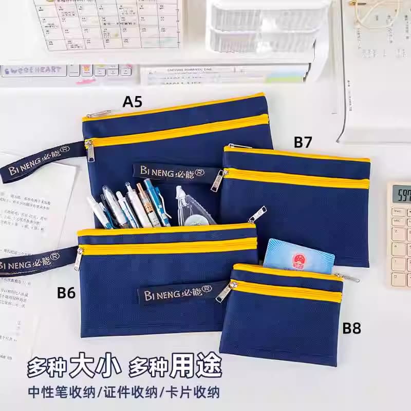 Bolsa de arquivo de camada dupla a4 Bolsa de informações com zíper à prova d'água Pano Oxford a5 Bolsa de reunião de rec