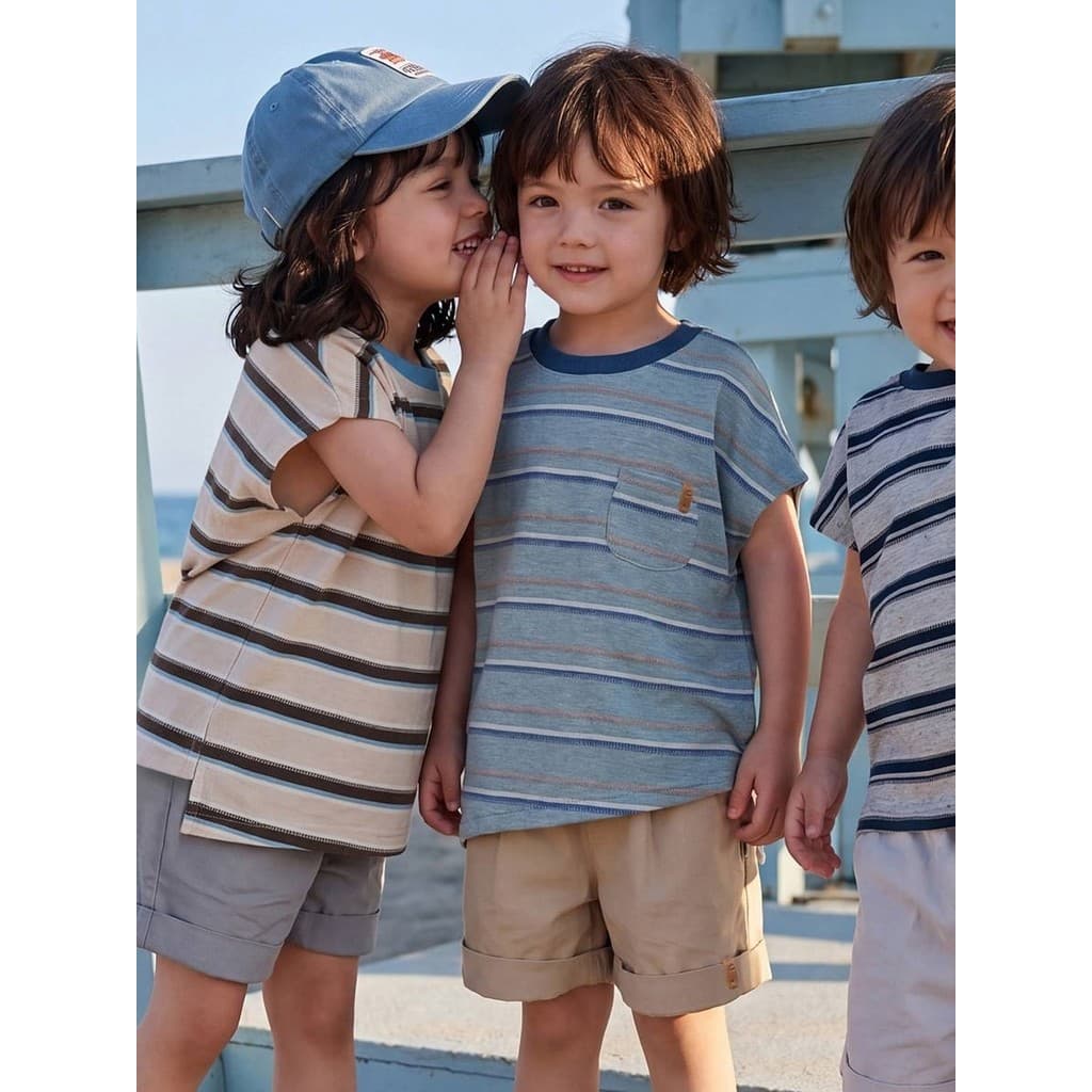 2026 [Wave Rhapsody] Camiseta infantil listrada de manga curta 2026 verão novo estilo meninos meninas Top de meia manga