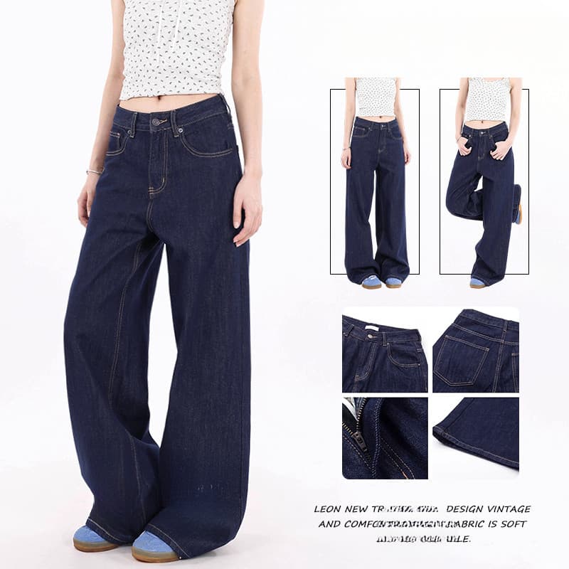 Calças soltas casuais unissex azul escuro retro calças masculinas calças de chão calças retrô calças jeans soltas calças
