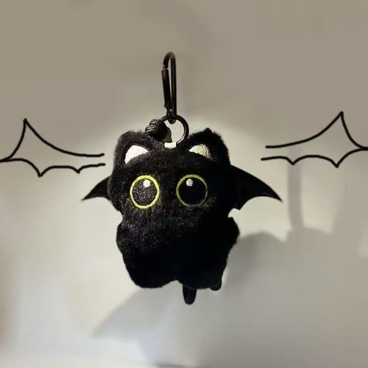Novo doce legal morango pequeno gato preto pingente bonito boneca de pelúcia chaveiro boneca pingente estudante mochila