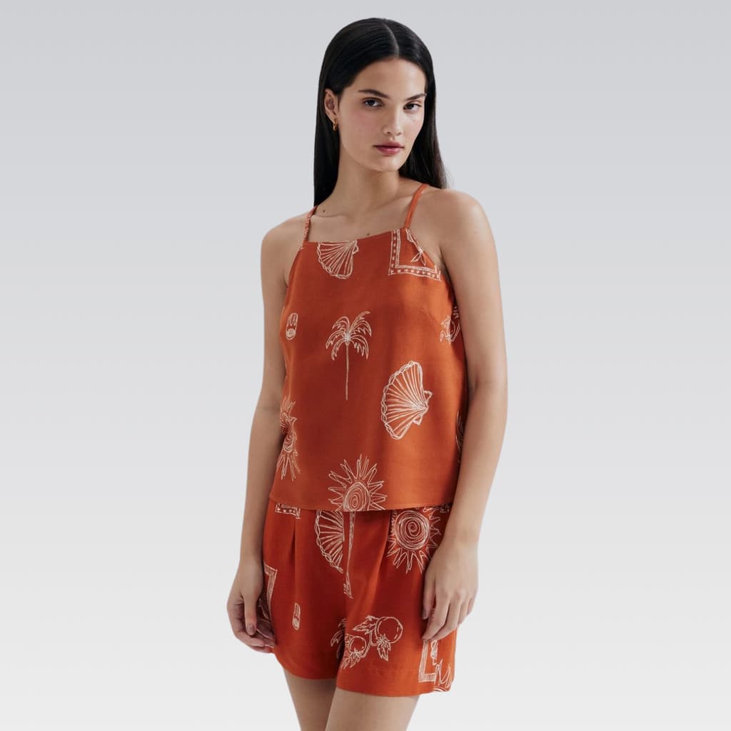 Regata Feminina Estampada Halter Neck Viscose HERING Original