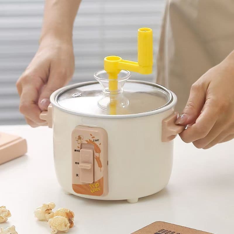 Mini cozinha máquina de pipoca com manivela manual, semiautomática, pequena, elétrica, doméstica, presente de aniversári