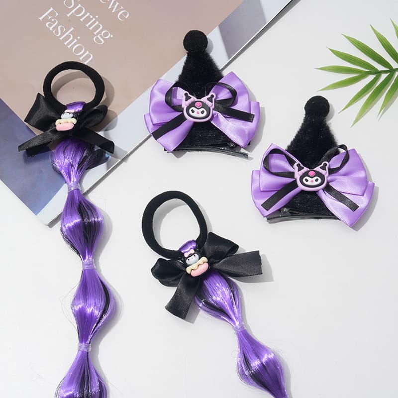 Elástico de cabelo fofo com desenho da Kuromi para crianças, faixa de cabelo de alta elasticidade para meninas, acessóri