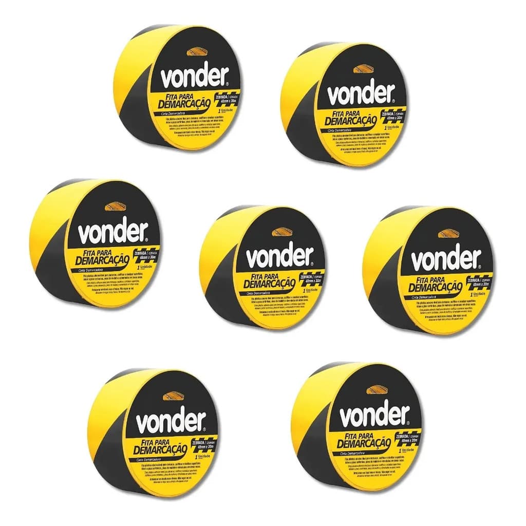 Kit com 7 Fita Adesiva Para Demarcação Zebrada Vonder 48 Mm X 30 M Cor Amarelo E Preto