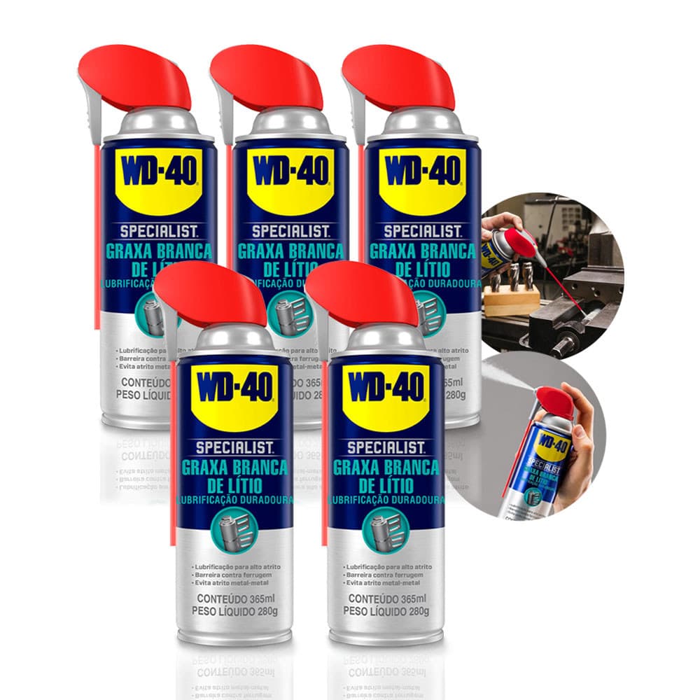 Kit 5 Graxa Branca de Lítio WD-40 Spray Lubrificante Specialist 365ml