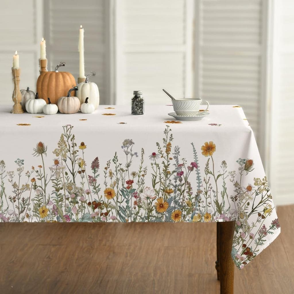 Toalha de Mesa Horaldaily para Outono, 60×84 Polegadas, Retangular, com Estampa de Flores de Primavera e Outono, para De